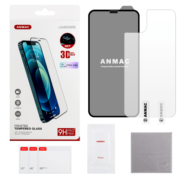 

Защитное стекло ANMAC для iPhone 11 Pro Max + пленка назад 3D матовый с сеточкой, Защитное стекло ANMAC iPhone 11 Pro Max + пленка назад 3D матовый с сеточкой