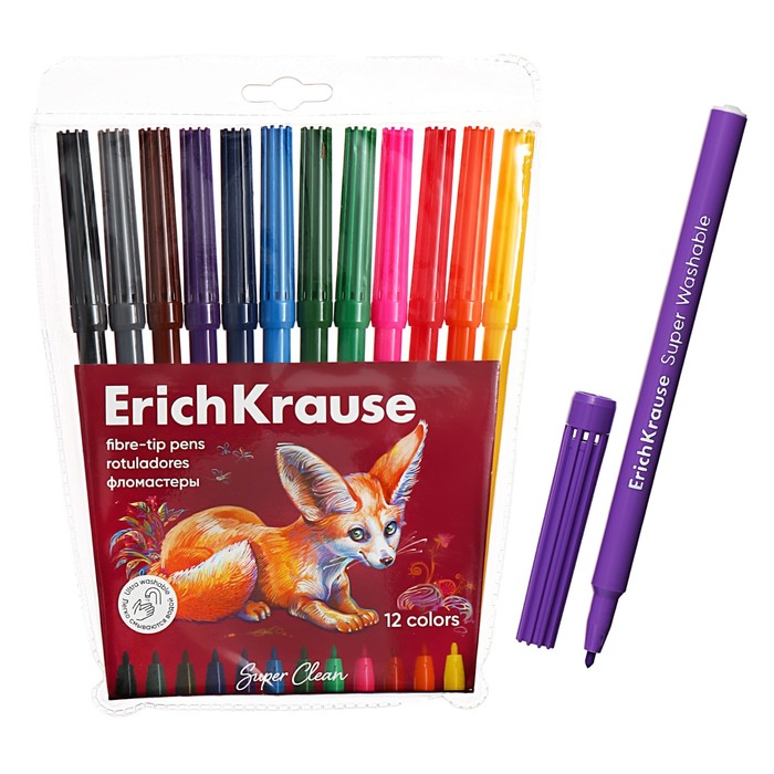 Фломастеры ErichKrause Safari Ultra Washable 12 цветов 549₽