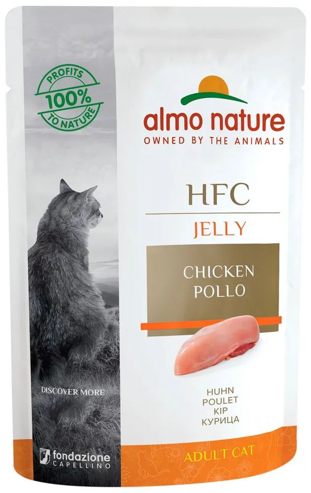 

Влажный корм для кошек ALMO NATURE CAT HFC JELLY с курицей, 24шт по 55г