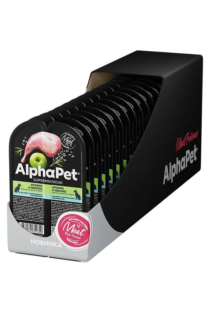 

Влажный корм для собак ALPHAPET SUPERPREMIUM с кроликом и яблоком, 15 шт по 100 г