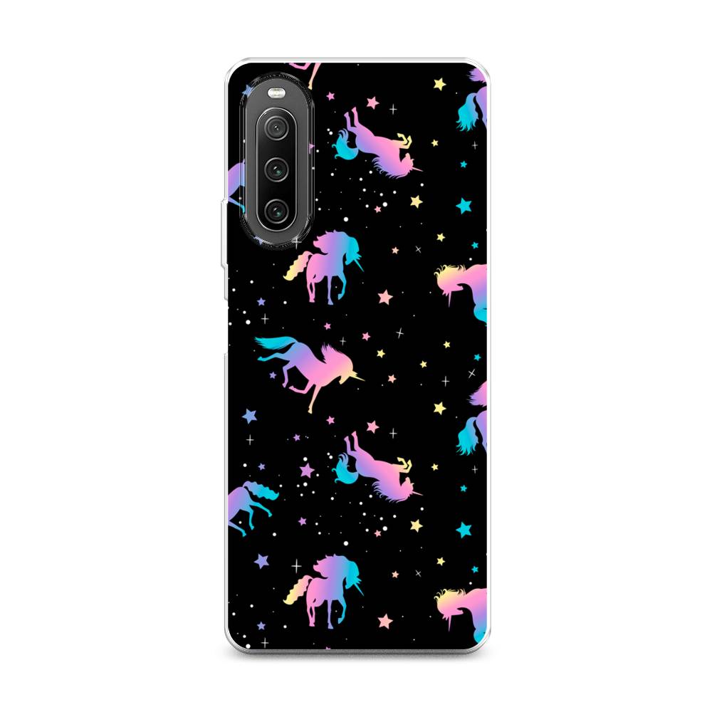 

Чехол на Sony Xperia 10 IV "Единороги градиент", Черный;розовый;голубой, 55250-1