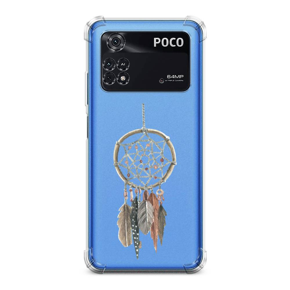 

Чехол Awog на Poco M4 Pro 4G / Сяоми Поко M4 Про 4G "Ловец снов с перьями", Коричневый;зеленый
