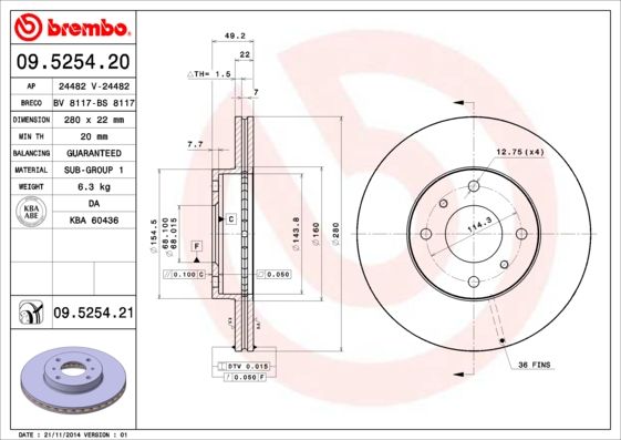 

Диск тормозной передний 280mm вентилируемый окрашенный