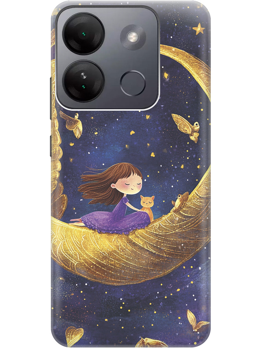 

Силиконовый чехол на Infinix Smart 7 HD с принтом "Девочка и месяц", Прозрачный;золотистый;черный, 769392072