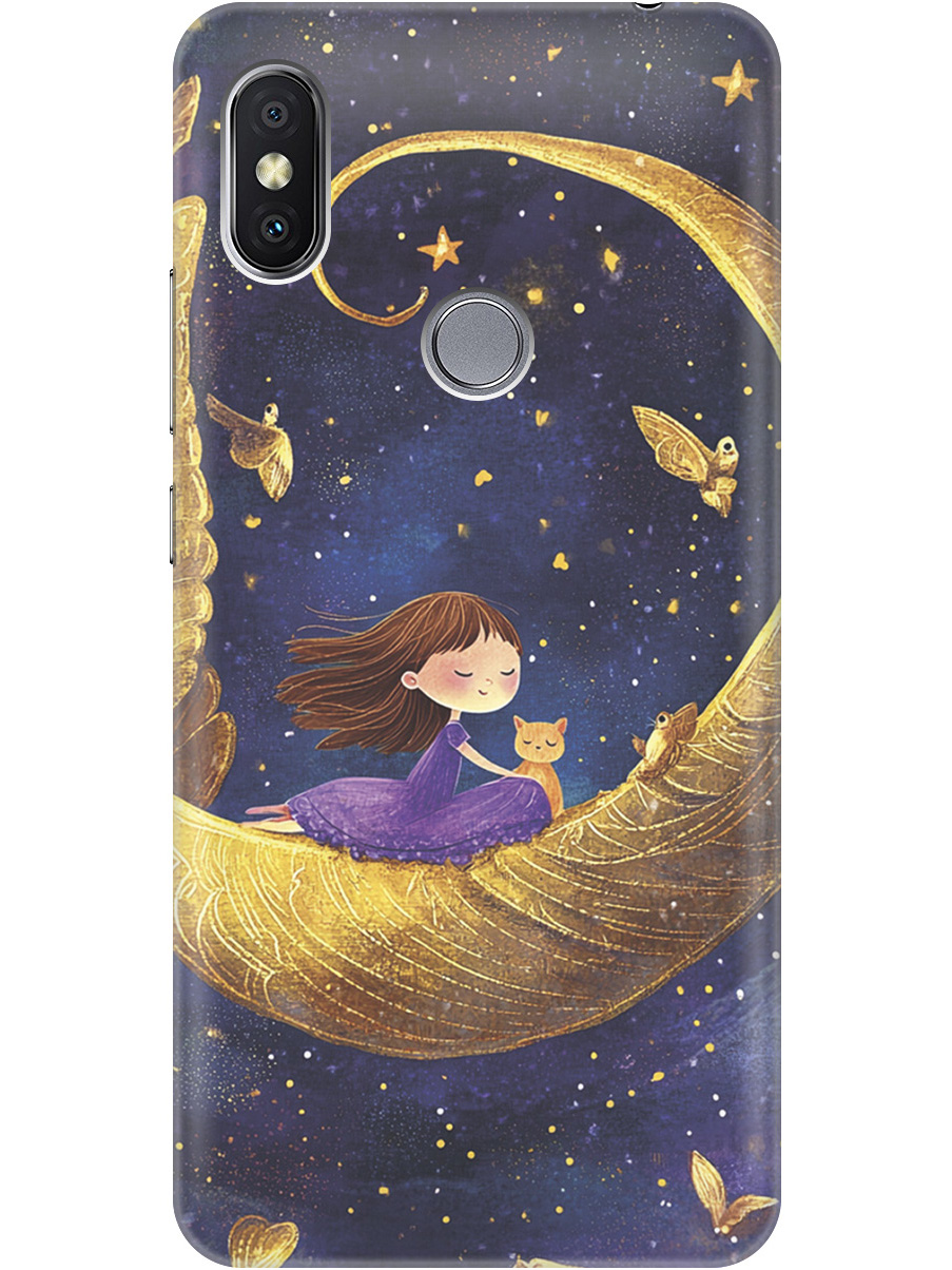 

Силиконовый чехол на Xiaomi Redmi S2 с принтом "Девочка и месяц", Прозрачный;золотистый;черный, 718410272