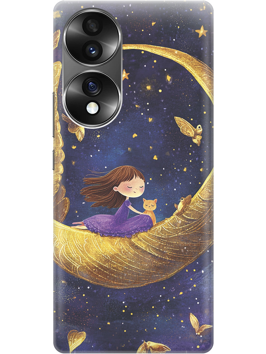 

Силиконовый чехол на Honor 70 с принтом "Девочка и месяц", Прозрачный;золотистый;черный, 740189272