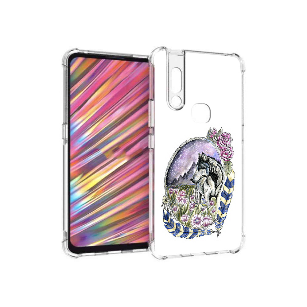 

Чехол MyPads Tocco для Vivo V15 нарисованный волк в цветах с перьями (PT127905.397.509), Прозрачный, Tocco