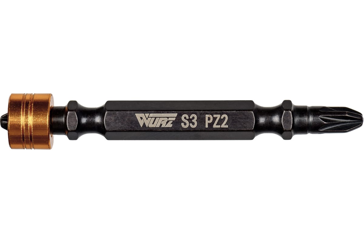 Бита магнитная PZ2, 65 мм, двухсторонняя, с магнитным держателем, 10 шт WURZ 3330 бита для гипсокартона wurz