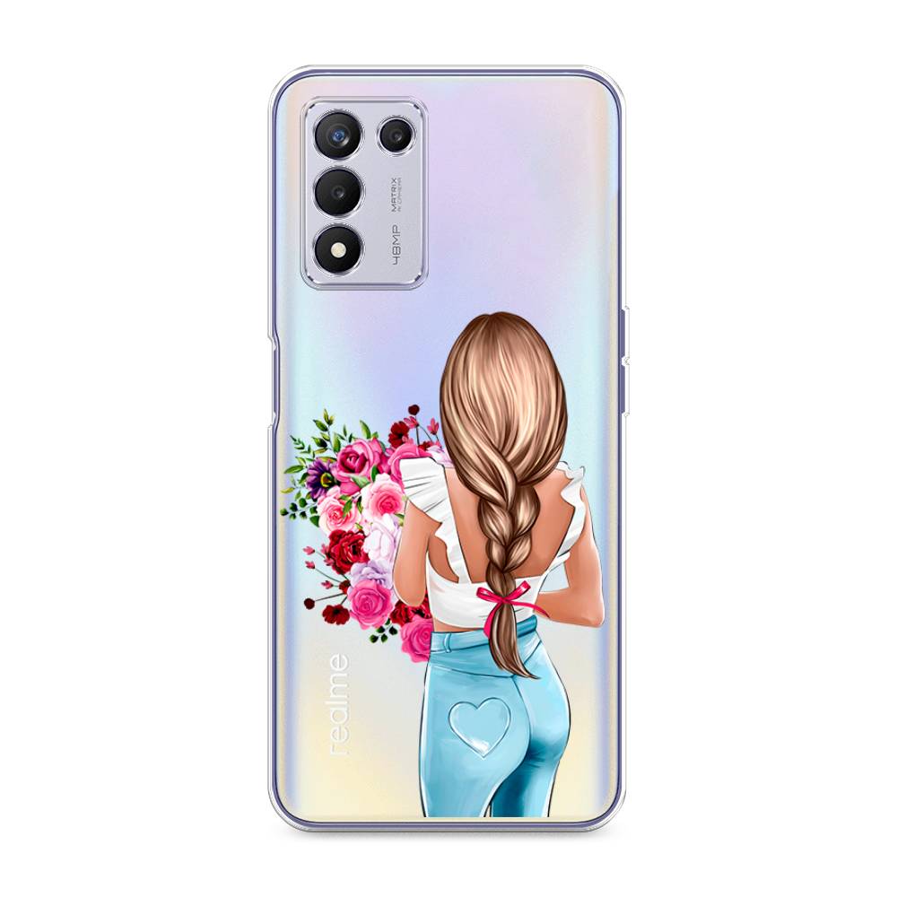 

Чехол на Realme Q3s "Девушка с цветами", Коричневый;розовый;голубой, 257950-6