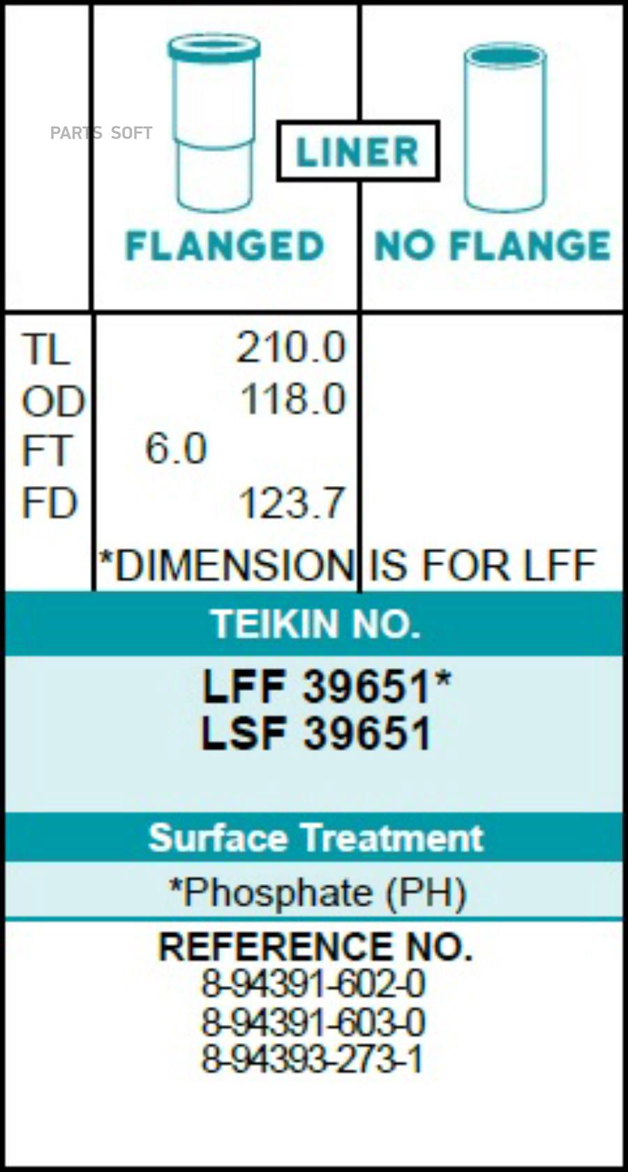 Гильза Цилинда Двс (Размер 3х) 4hk1-T/6hk-1 T Lsf39651 TEIKIN арт. LSF39651