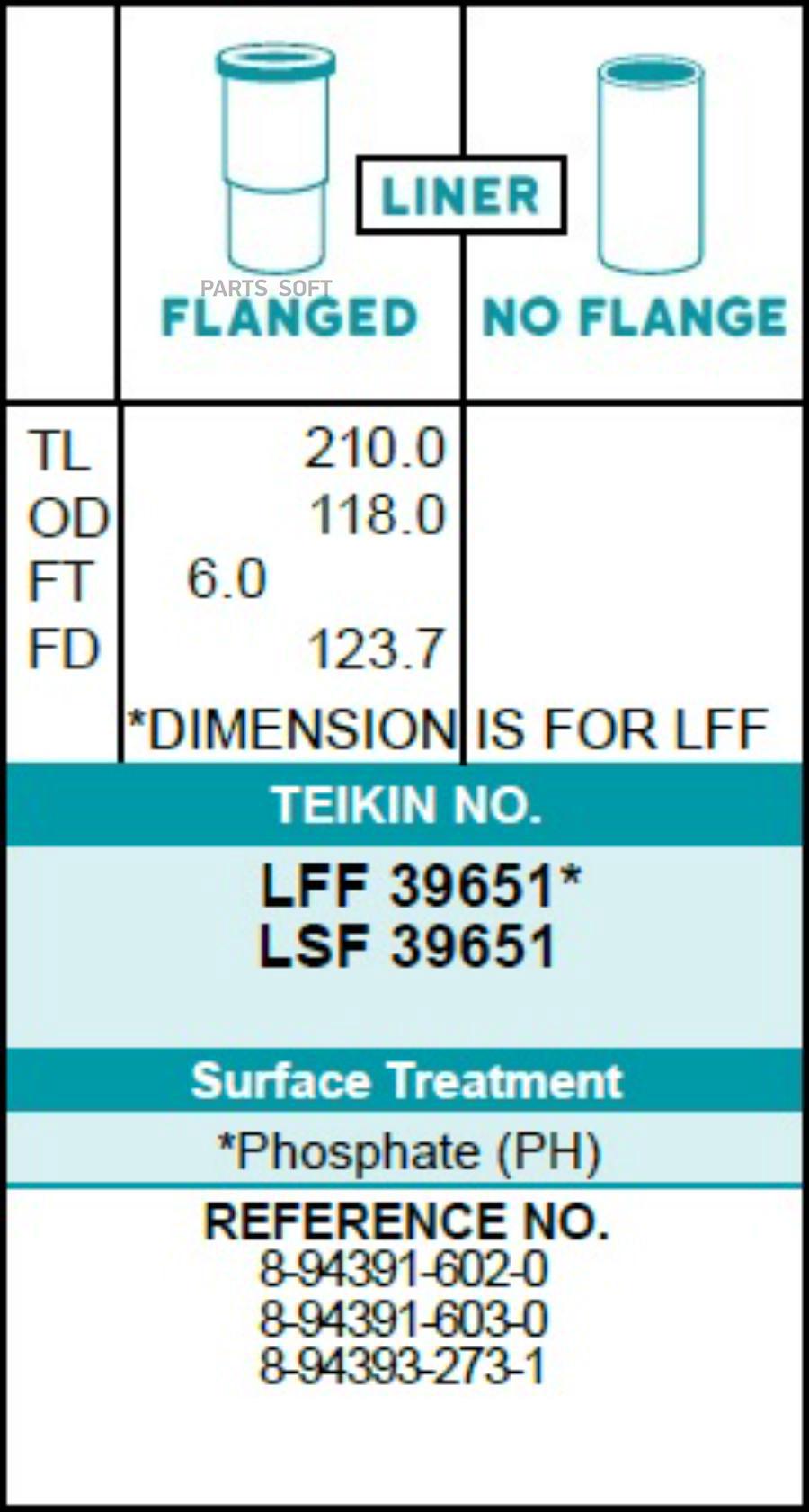 Гильза Цилинда Двс (Размер 3х) 4hk1-T/6hk-1 T Lsf39651 TEIKIN арт. LSF39651