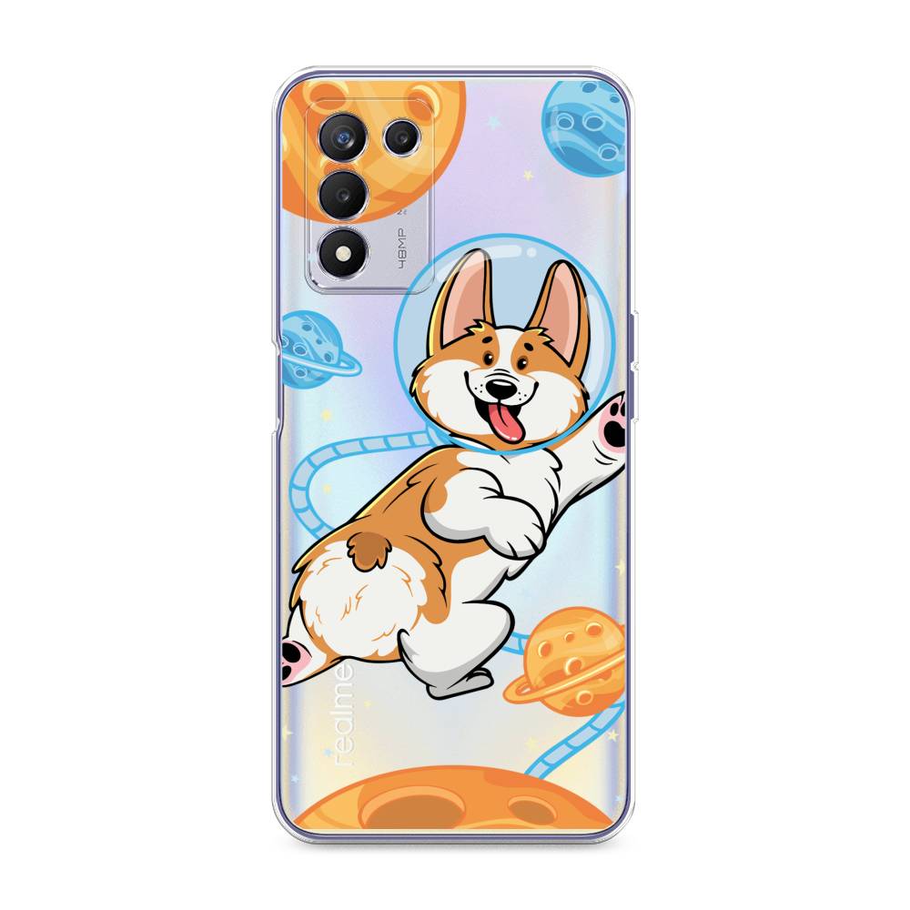 

Чехол на Realme Q3s "Корги-космонавт", Голубой;бежевый;белый, 257950-1