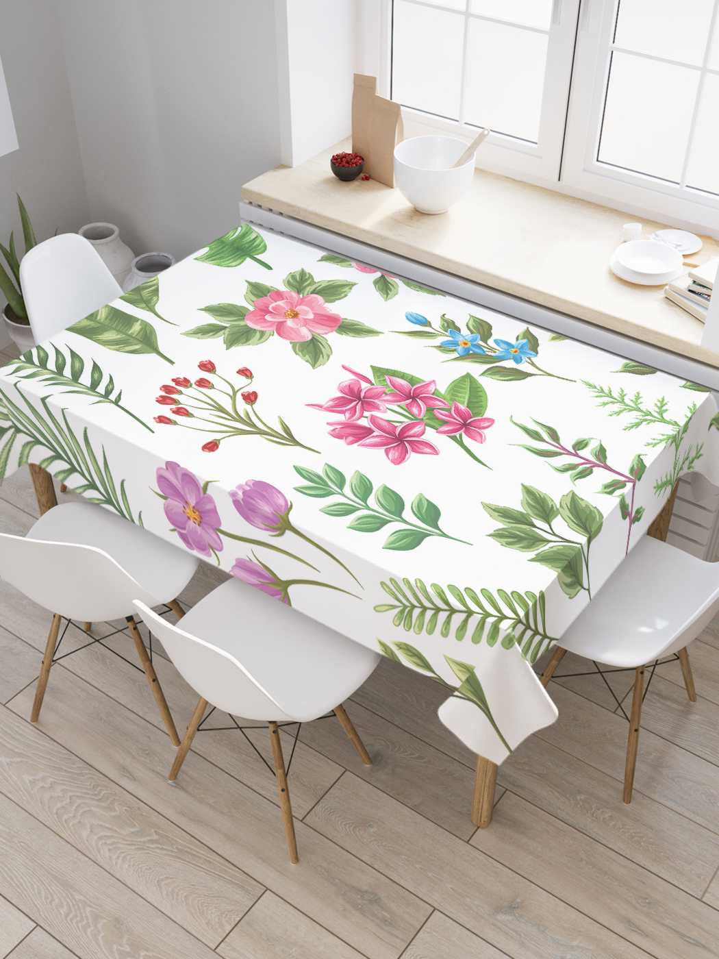 

Скатерть прямоугольная JoyArty "Ботаника тропических растений" из сатена, 180x145 см, Зеленый, Ботаника тропических растений