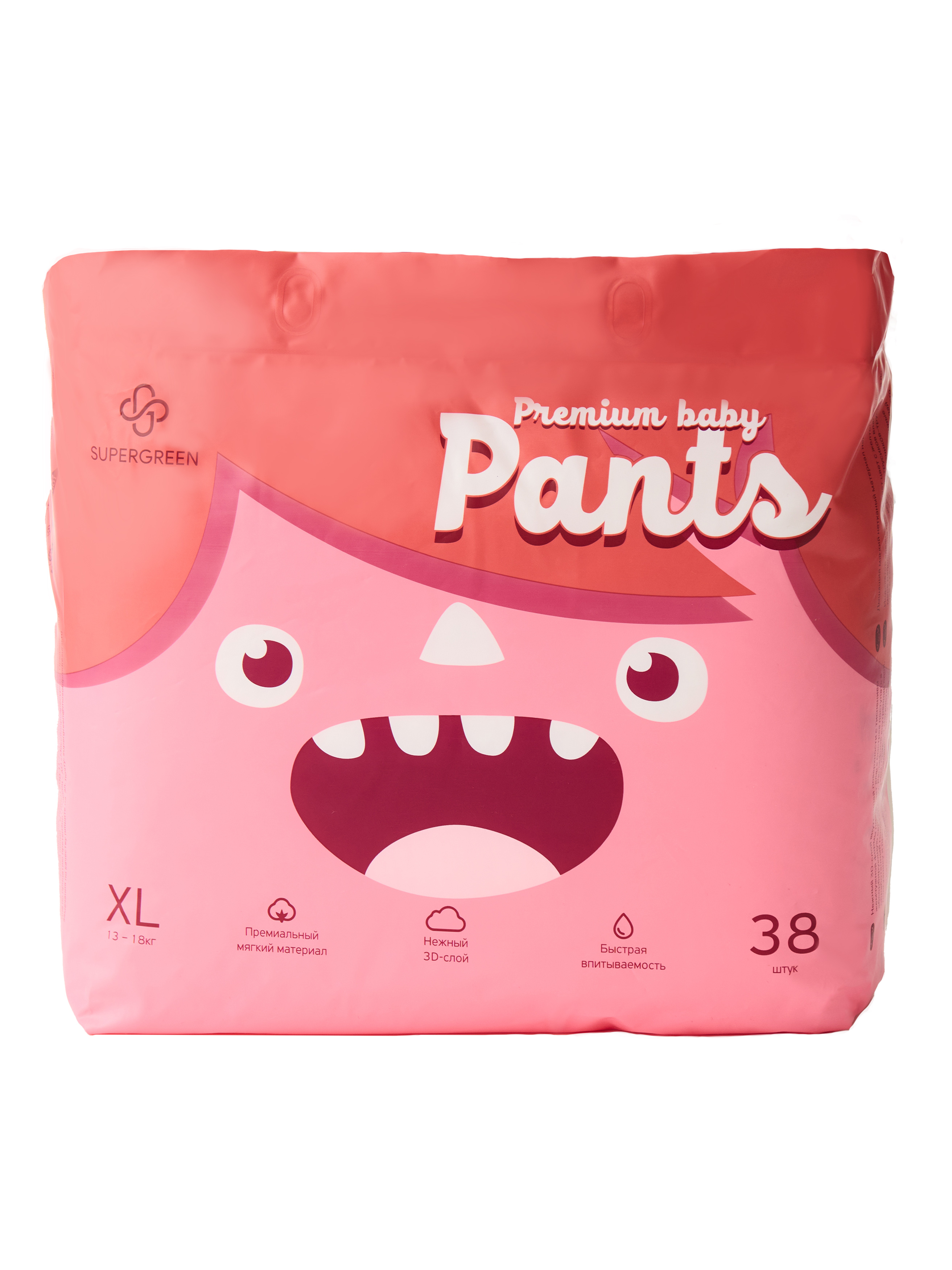 фото Подгузники-трусики supergreen premium baby pants, xl (13-18 кг) 38 шт.