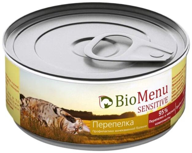 

Влажный корм для кошек BIOMENU ADULT SENSITIVE, перепелка, 24шт по 100г