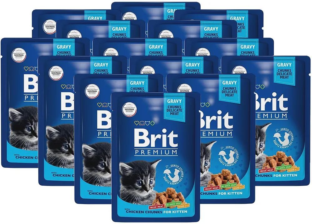 

Влажный корм для котят BRIT PREMIUM CAT CHICKEN CHUNKS FOR KITTEN, курица, 14 шт по 85 г