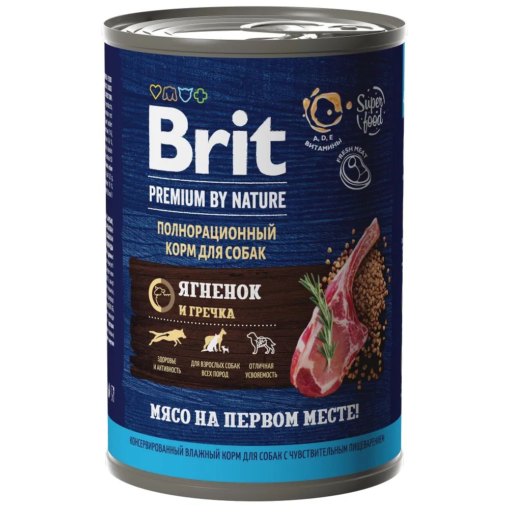 

Влажный корм для собак BRIT PREMIUM BY NATURE DOG с ягненком и гречкой, 9 шт по 410 г