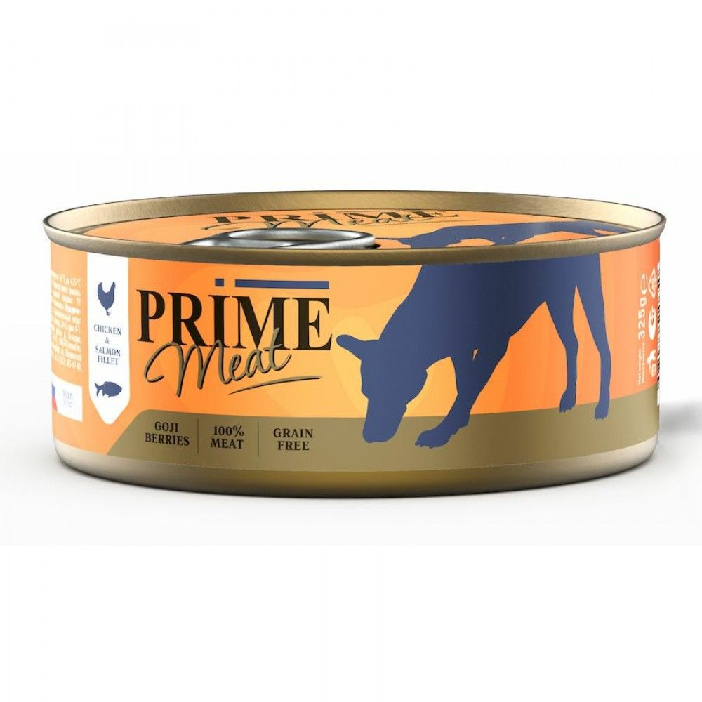 Влажный корм для собак PRIME MEAT, курица с лососем, 325 г