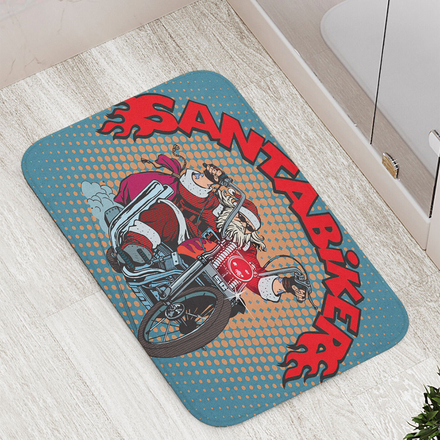 

Коврик противоскользящий JoyArty "Санта-байкер" для ванной сауны бассейна 77х52 см, Санта-байкер