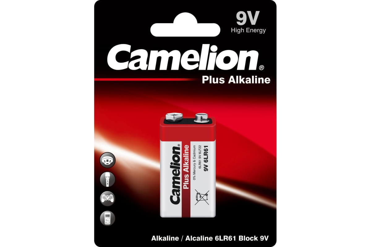 Батарейки Camelion Крона 9V 6LR61 Plus Alkaline BL-1