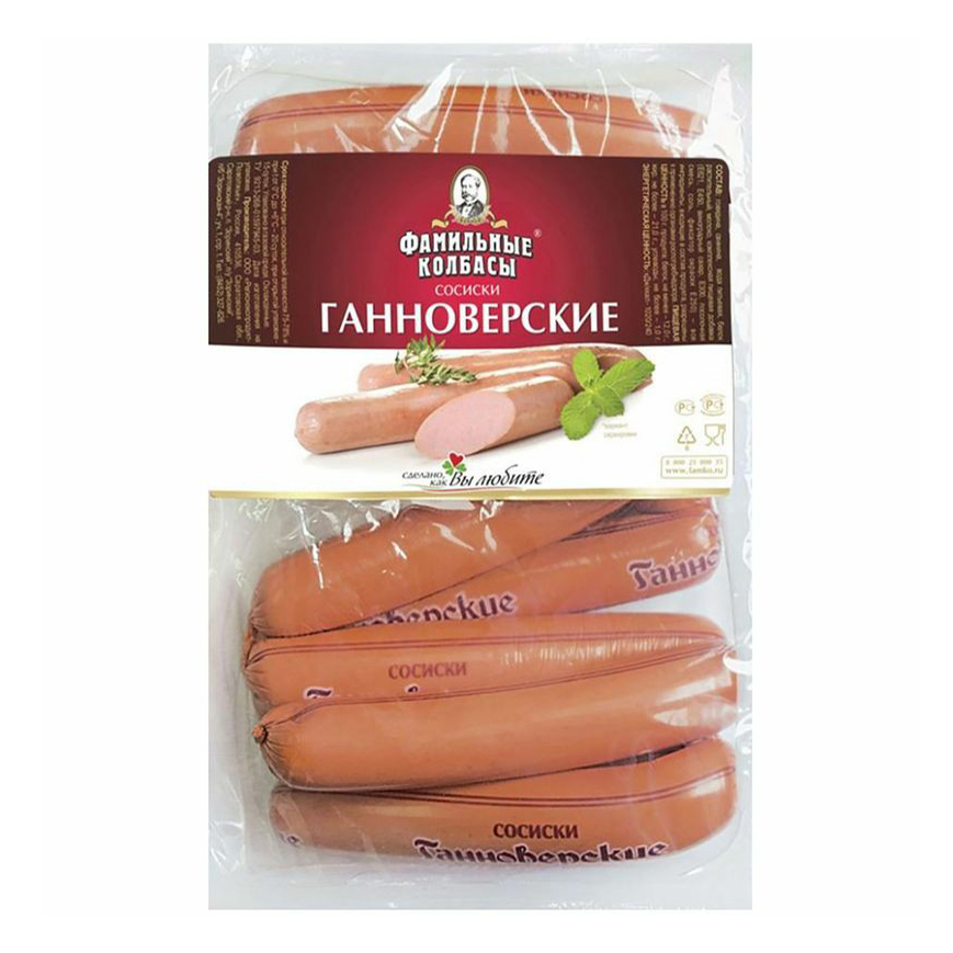 

Сосиски Фамильные Колбасы Ганноверские высший сорт