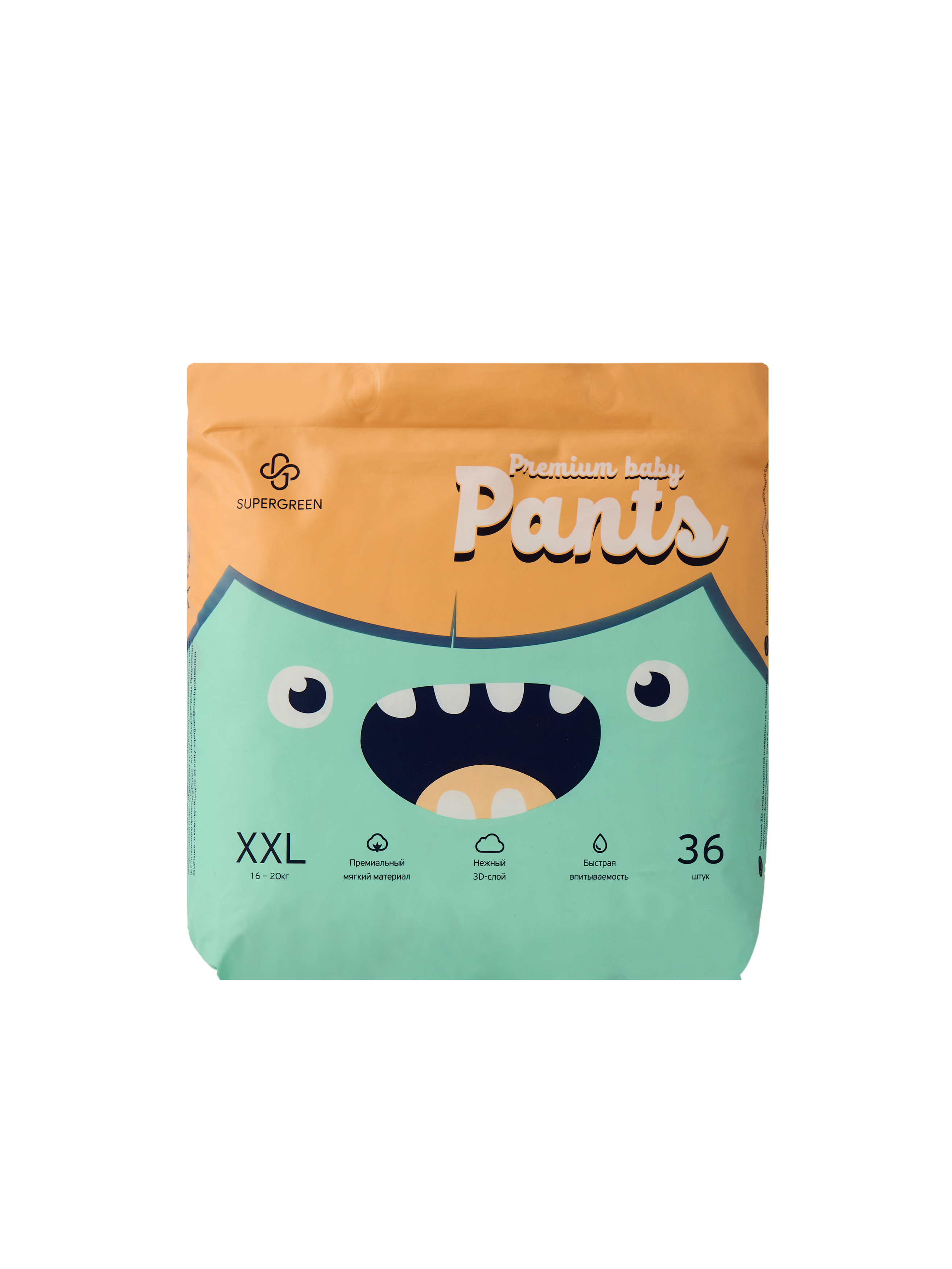 фото Подгузники-трусики детские supergreen premium baby pants, xxl (16-20 кг) 36 шт.