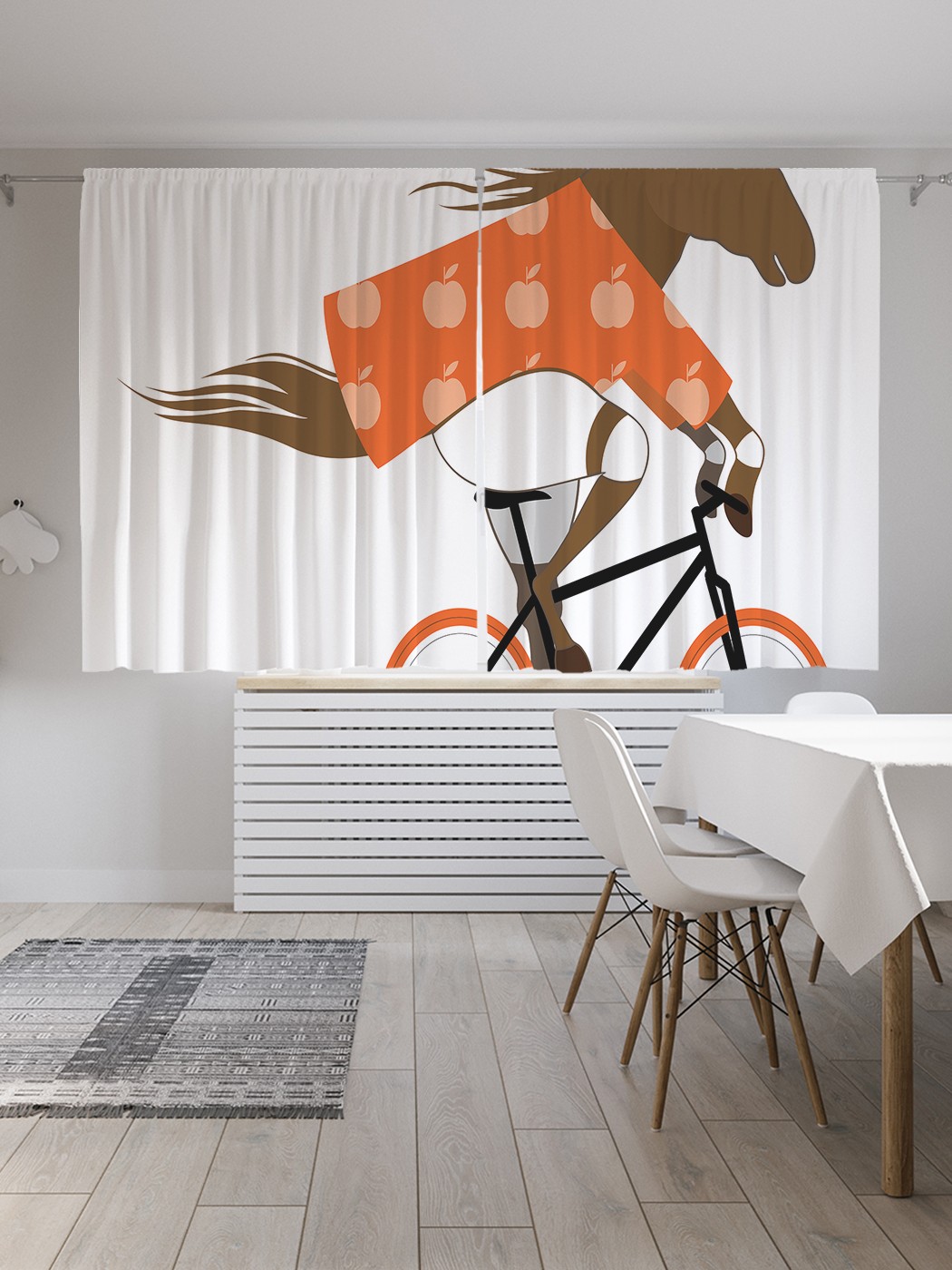 фото Классические шторы joyarty "лошадь на велосипеде", oxford delux, 2 полотна 145x180 см