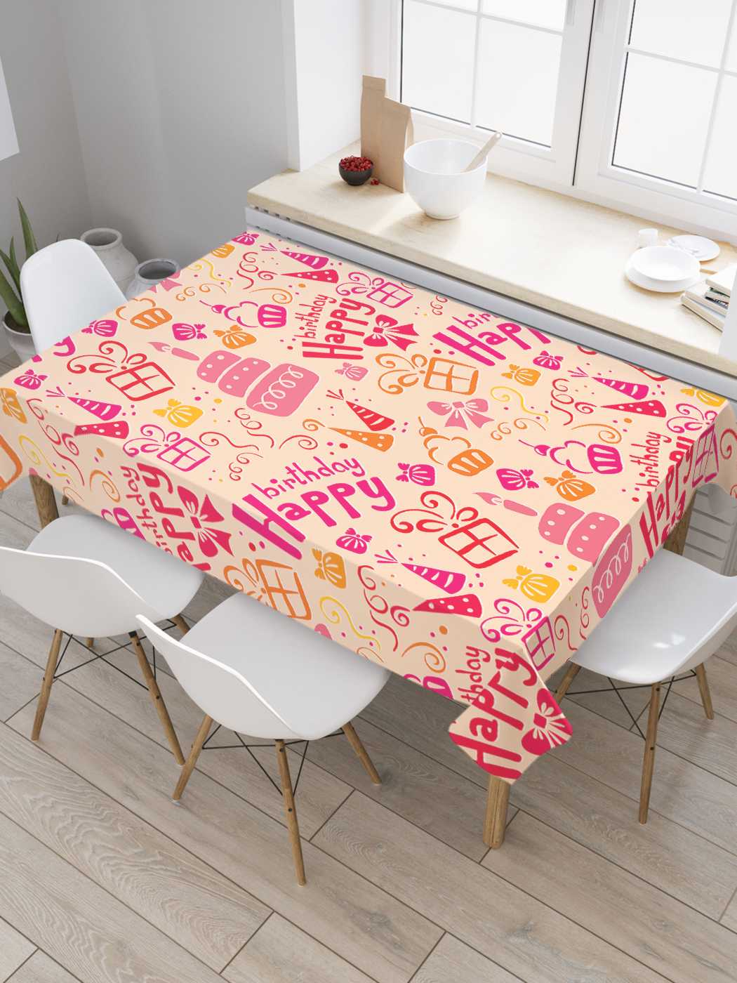 

Скатерть прямоугольная JoyArty "Обалденное день рождение" из оксфорда, 120x145 см, Бежевый, Обалденное день рождение