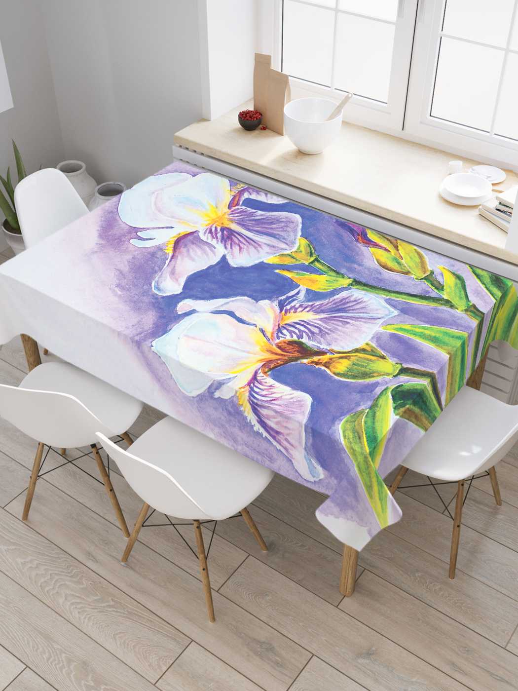 

Скатерть прямоугольная JoyArty "Зеленеющий цветок" из оксфорда, 180x145 см, Белый, Зеленеющий цветок