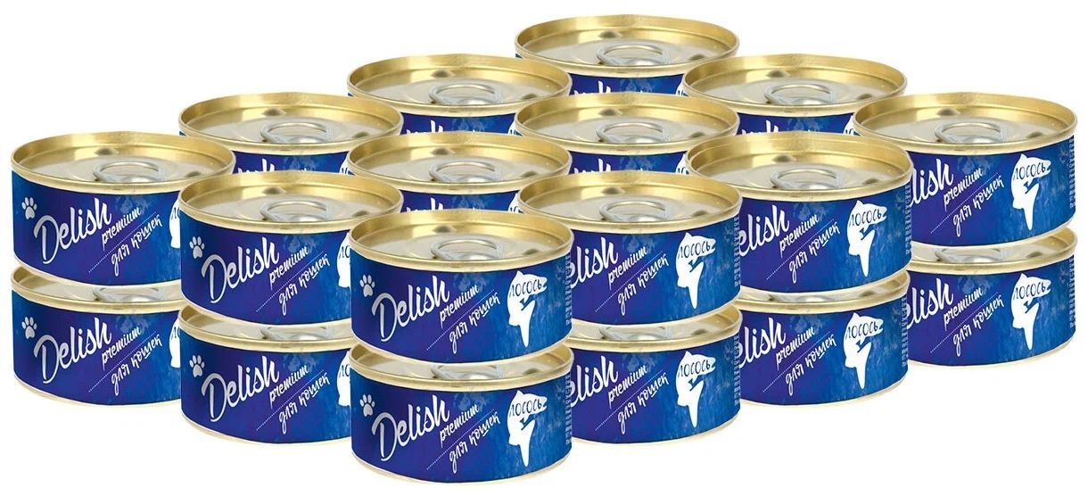 Влажный корм для кошек DELISH PREMIUM CAT с лососем, 24 шт по 100 г