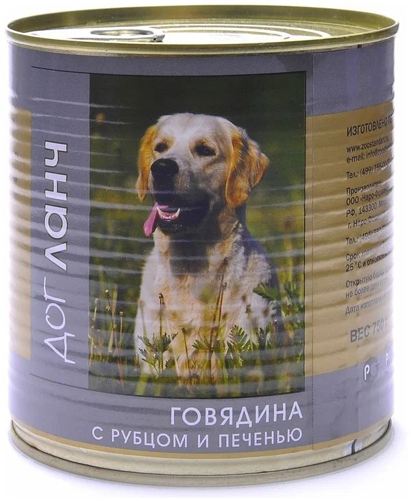 

Влажный корм для собак Dog Lunch с говядиной, рубцом и печенью, 12 шт по 410 г