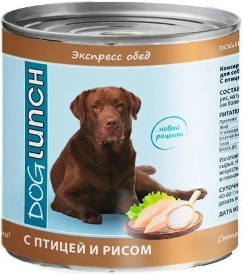 

Влажный корм для собак Dog Lunch Экспресс-обед с птицей и рисом, 12 шт по 750 г