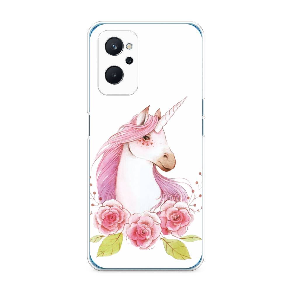 

Чехол на Realme 9i "Единорог цветы", Белый;розовый;серый, 258050-1