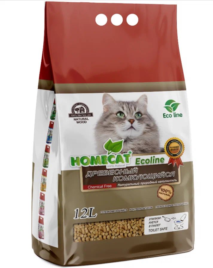 

Комкующийся наполнитель HOMECAT Ecoline Стандарт соевый, 3 шт по 12л