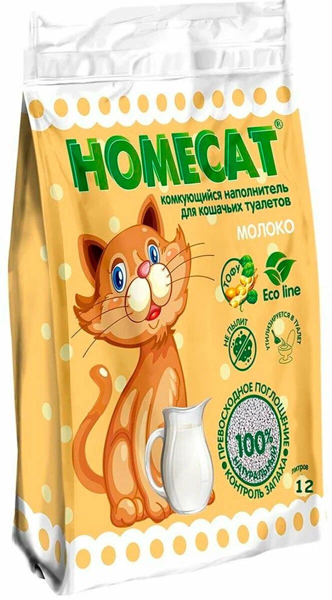 

Комкующийся наполнитель HOMECAT Ecoline соевый, молоко, 4шт по 12л