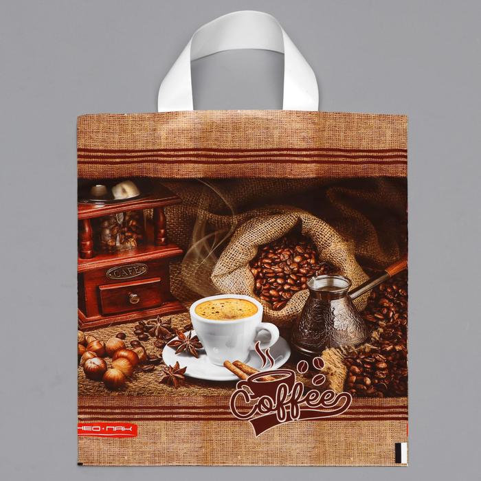 

Пакет "Кофе", полиэтиленовый с петлевой ручкой, 28x34 см, 60 мкм
