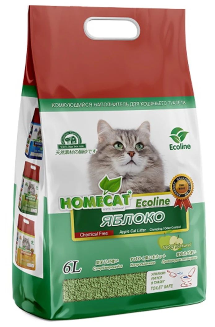 

Комкующийся наполнитель HOMECAT Ecoline соевый, яблоко, 6шт по 6л