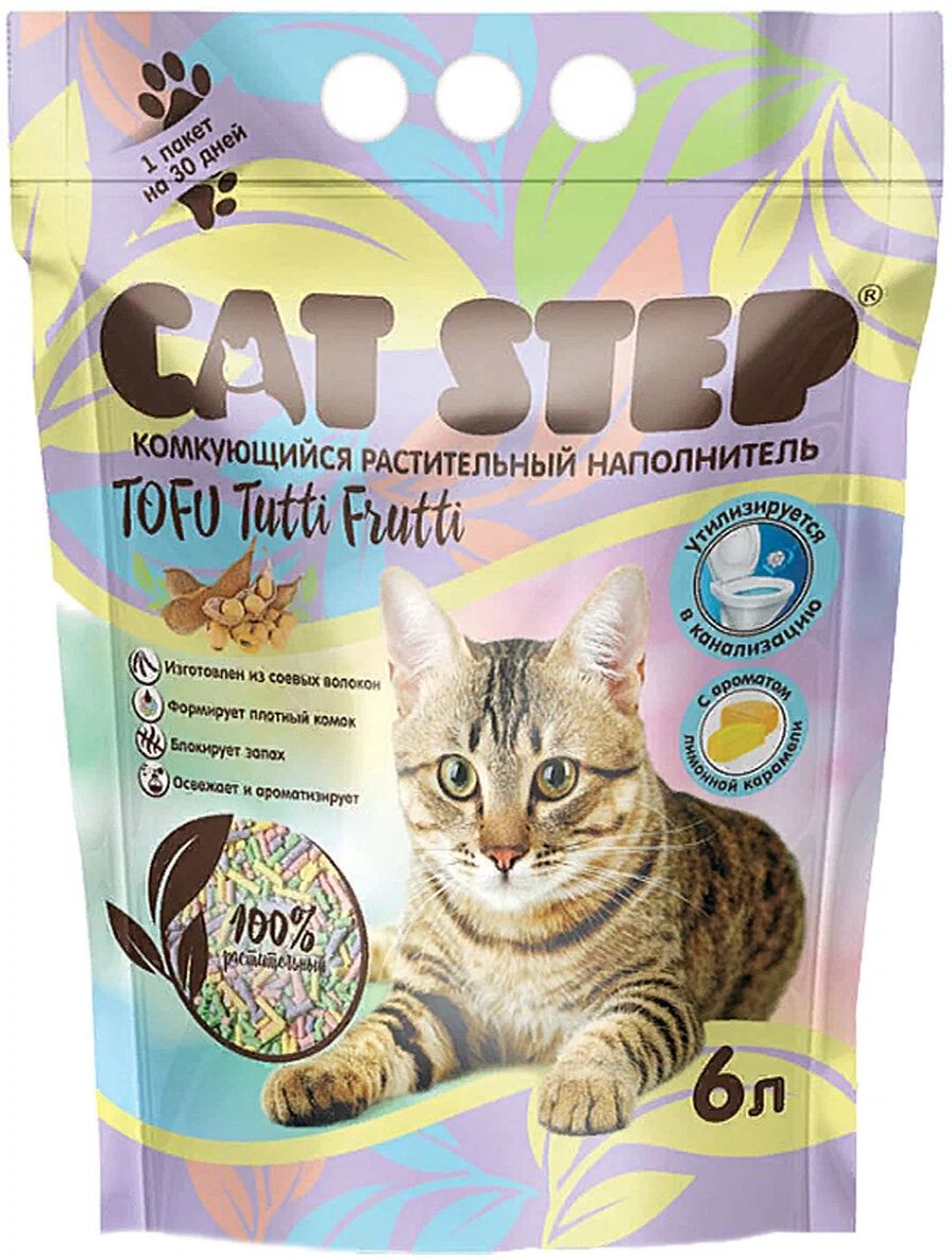 

Комкующийся наполнитель Cat Step TofuTutti Frutti растительный, 6шт по 6л