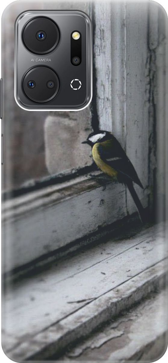 

Силиконовый чехол на Honor X7a с принтом "Птичка на окне", Белый;серый, 159385