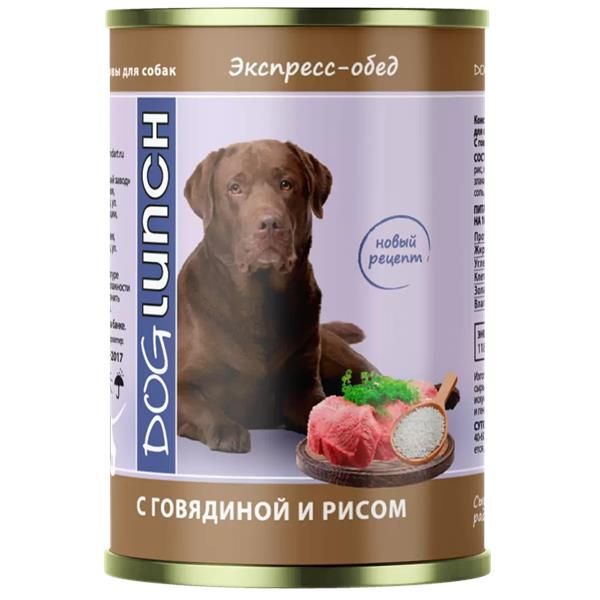 

Влажный корм для собак Dog Lunch Экспресс-обедс говядиной и рисом, 12 шт по 410 г