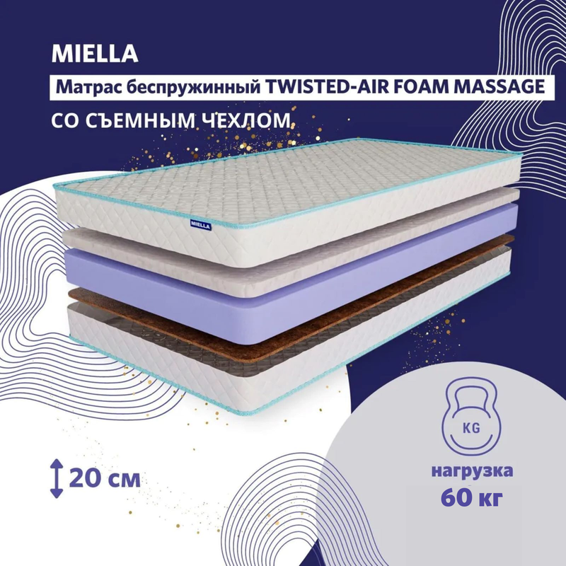 Матрас детский Miella Twisted Air Foam Massage двусторонний, с кокосом 80x180 см