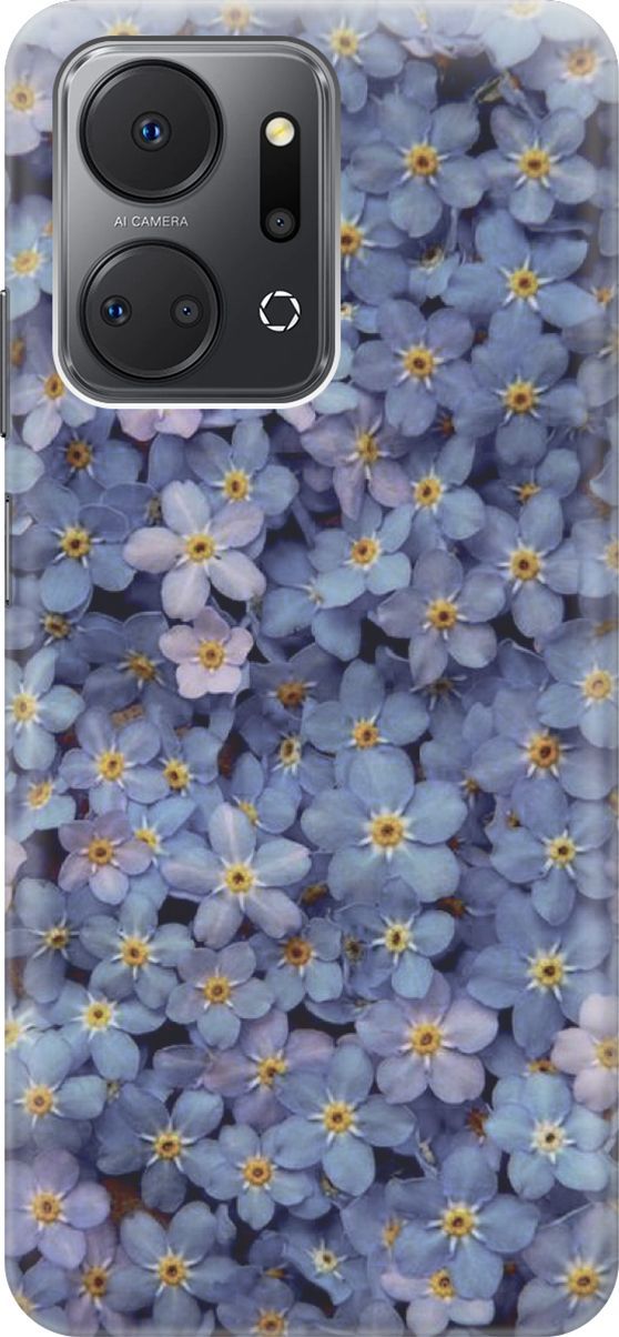 

Силиконовый чехол на Honor X7a с принтом "Голубые фиалки", Голубой;желтый, 159386