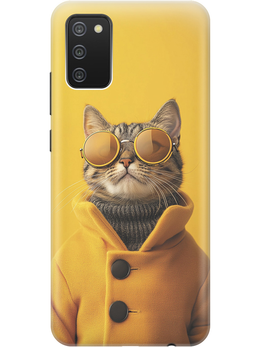 

Силиконовый чехол на Samsung Galaxy A02s с принтом "Котик в желтых очках", Прозрачный;желтый;черный, 723602912