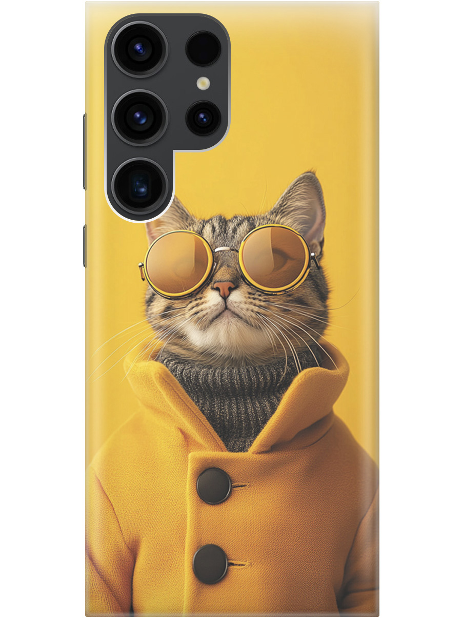 

Силиконовый чехол на Samsung Galaxy S23 Ultra с принтом "Котик в желтых очках", Прозрачный;желтый;черный, 767959412