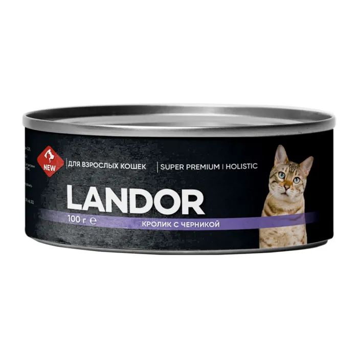 Влажный корм для кошек LANDOR с кроликом и черникой, 24 шт по 100 г