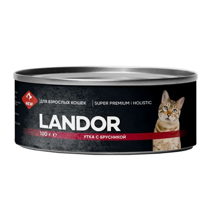 Влажный корм для кошек LANDOR с уткой и брусникой, 24 шт по 100 г