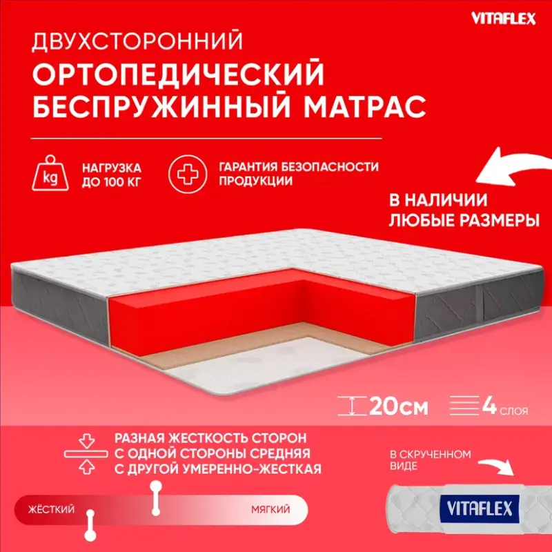

Ортопедический беспружинный матрас VITAFLEX Anatomic 19V Sk 70x200, Белый;серый, Anatomic 19V Sk