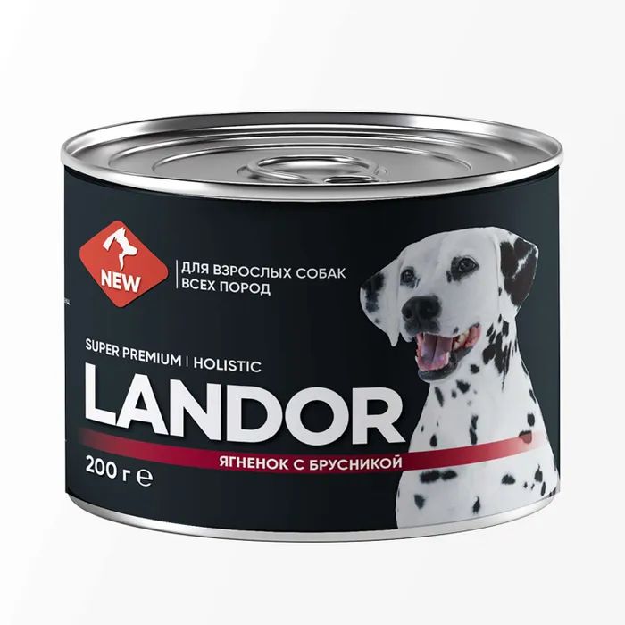 Влажный корм для собак Landor с ягненком и брусникой, 6 шт по 200 г