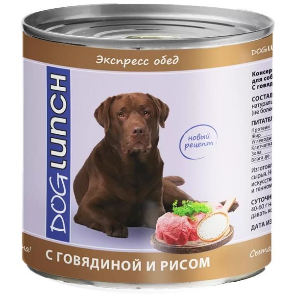 

Влажный корм для собак Dog Lunch Экспресс-обед с говядиной и рисом, 12шт по 750г