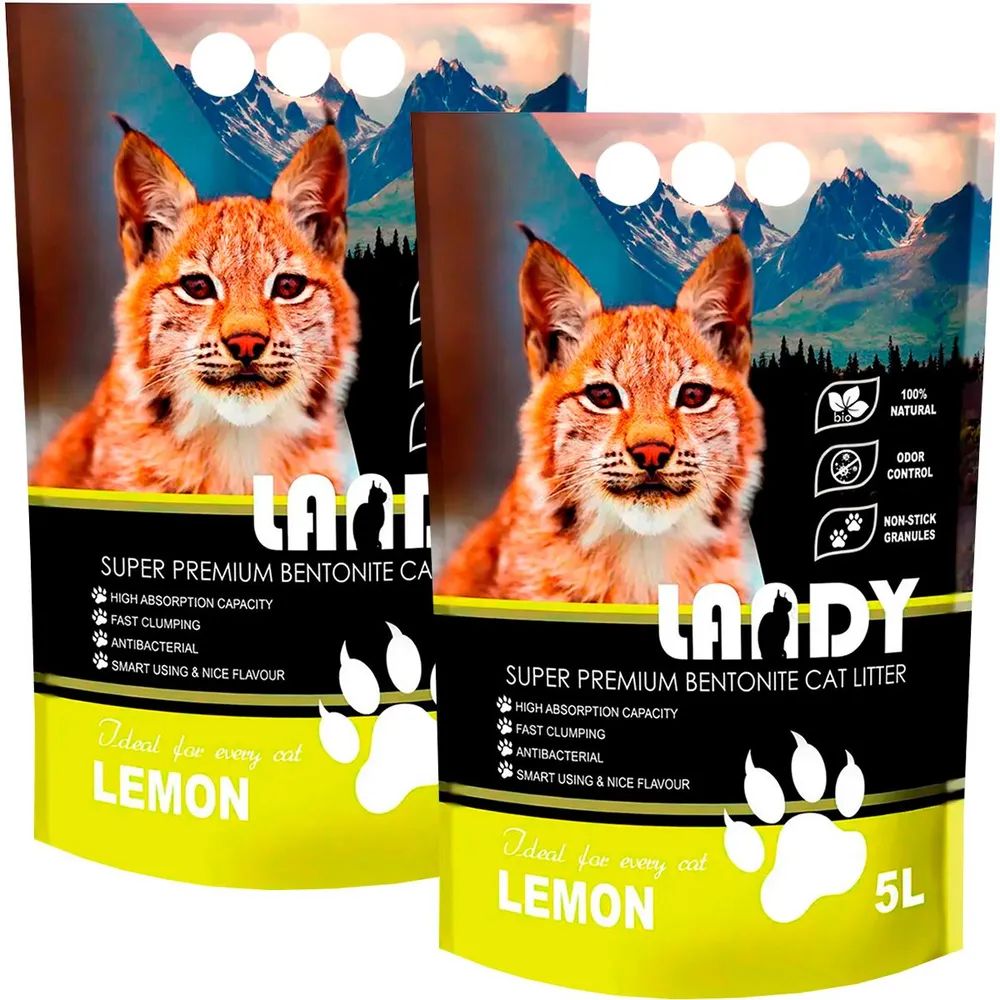 Комкующийся наполнитель LANDY LEMON бентонитовый, лимон, 2 шт по 5 л